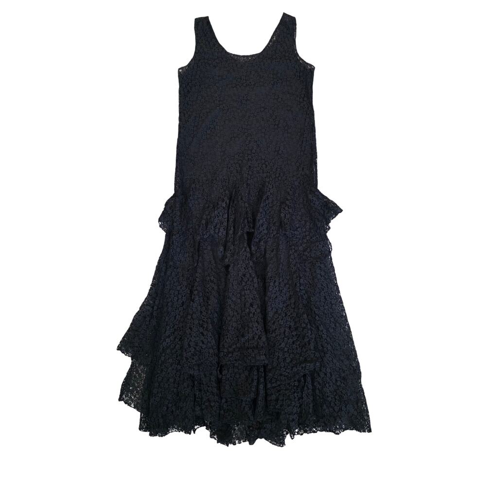 Polo Ralph Lauren Layered Handkerchief Lace Midi Dress Black Size 8